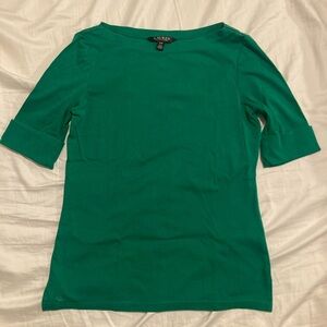 Lauren Ralph Lauren Green Boatneck 3/4 Sleeve Blouse